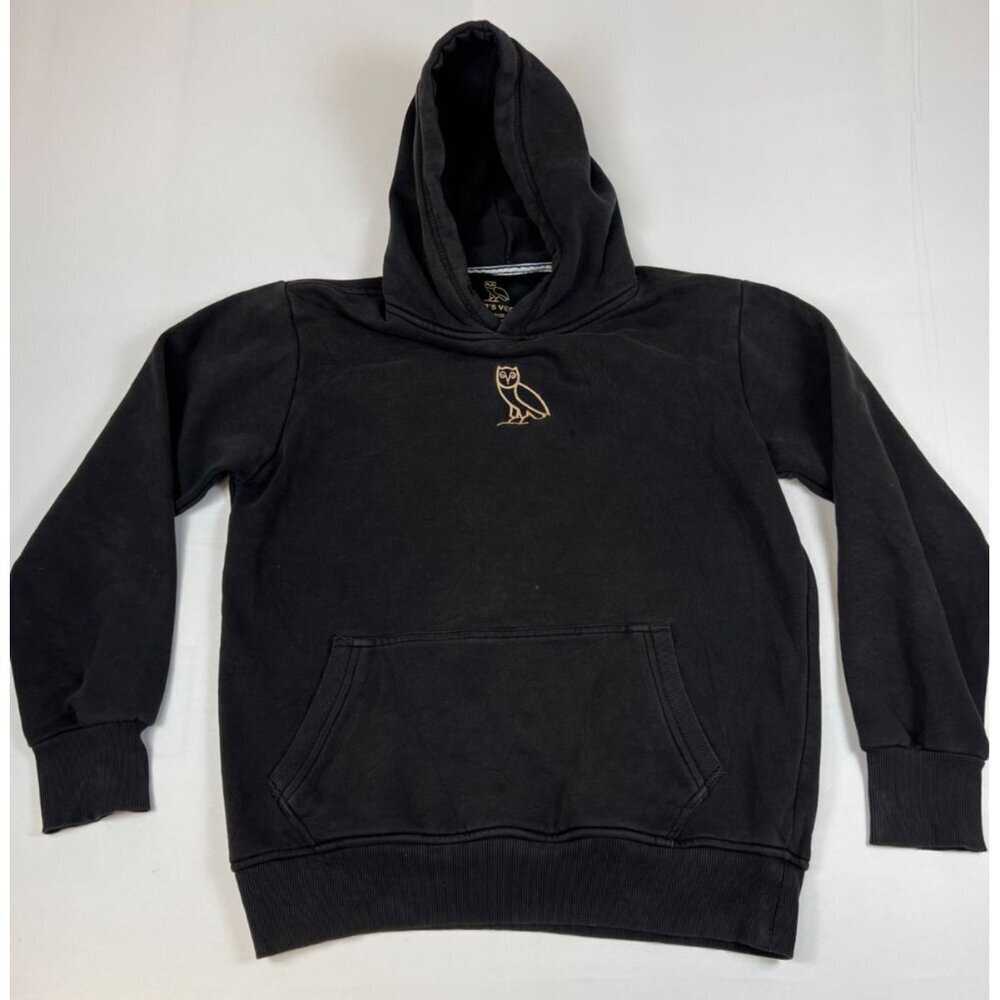 OVO Men Size L Black Hoodie Gold Owl Logo Embroidered Pullover